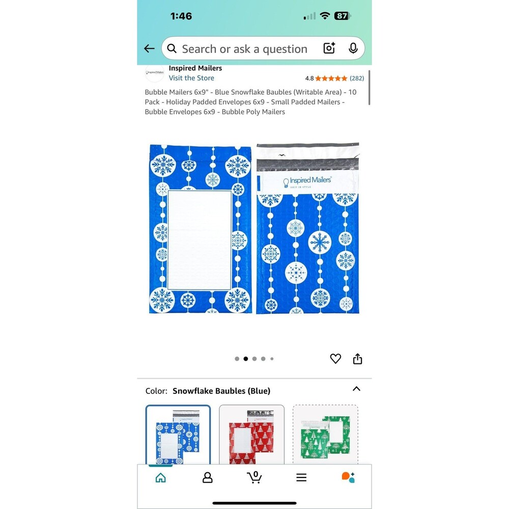 Bubble Mailer Holiday Christmas Snowflake 6x9 25 count new in package